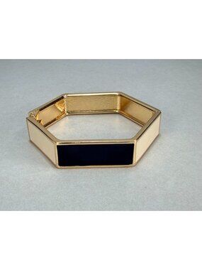 Modern Gold Black Enamel Hexagon Hinged Bangle Bracelet Geometric Chic